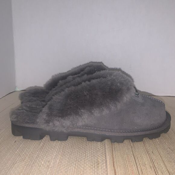 UGG COQUETTE Gray Suede Shearling Moccasin Slippers Women’s Size 9 Comfortable - Picture 4 of 16